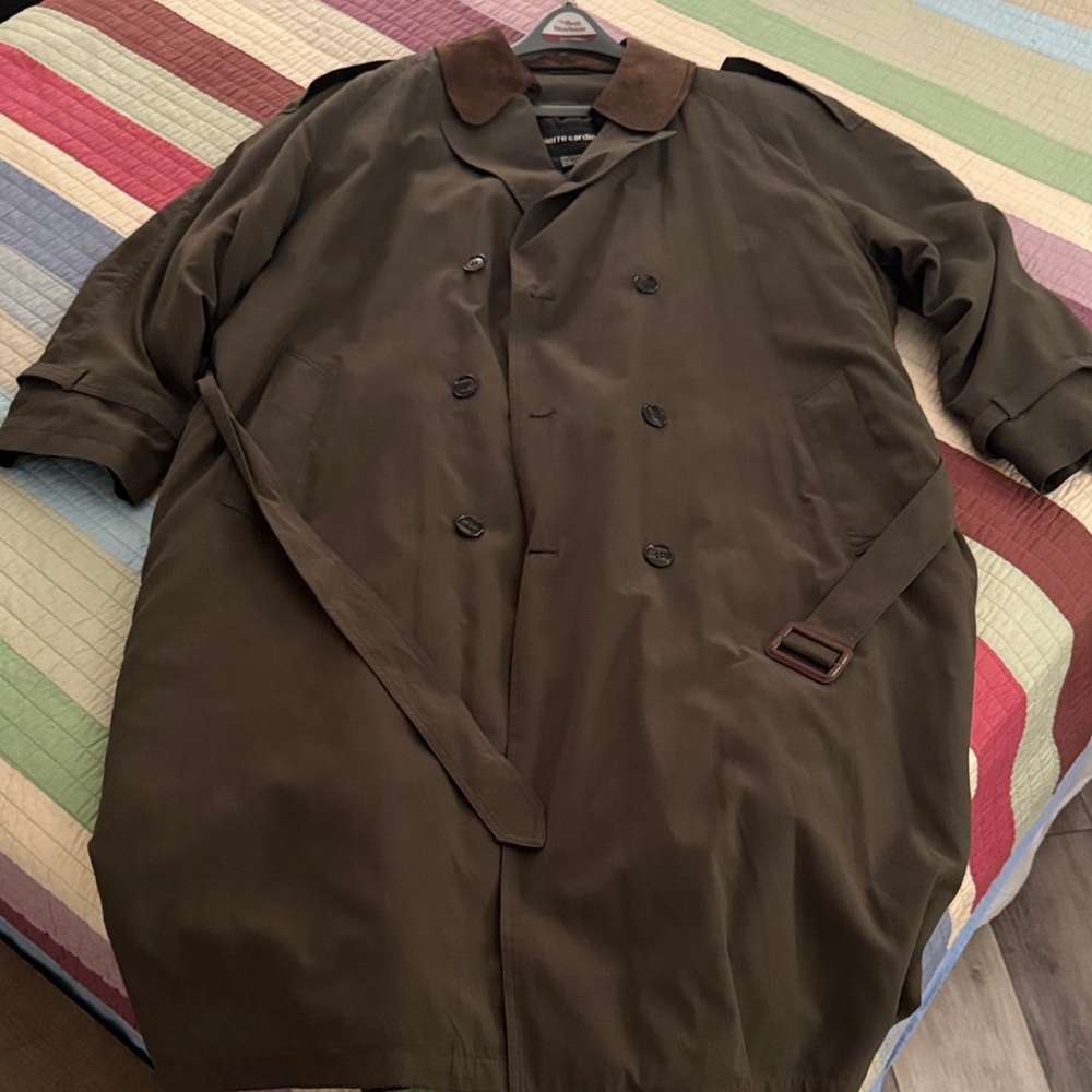 Pierre Cardin Olive Brown Trench Coat with Contrast Collar